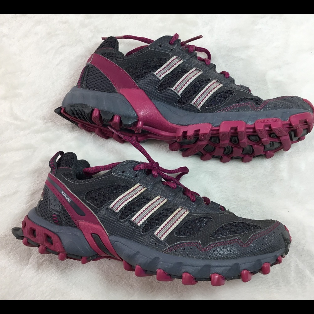 ADIDAS KANADIA WOMENS DARK GRAY AND PINK TRAIL RUNNING SNEAKER 6 - Picture 3 of 8
